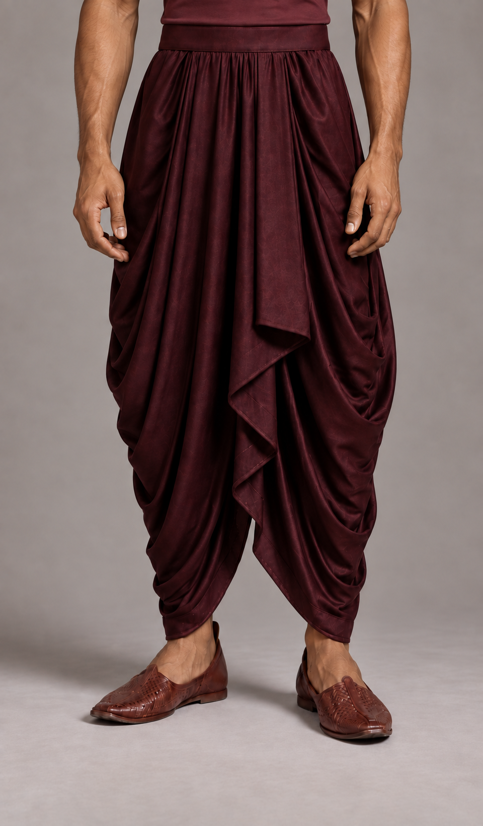 Wine Cascading Panel Dhoti