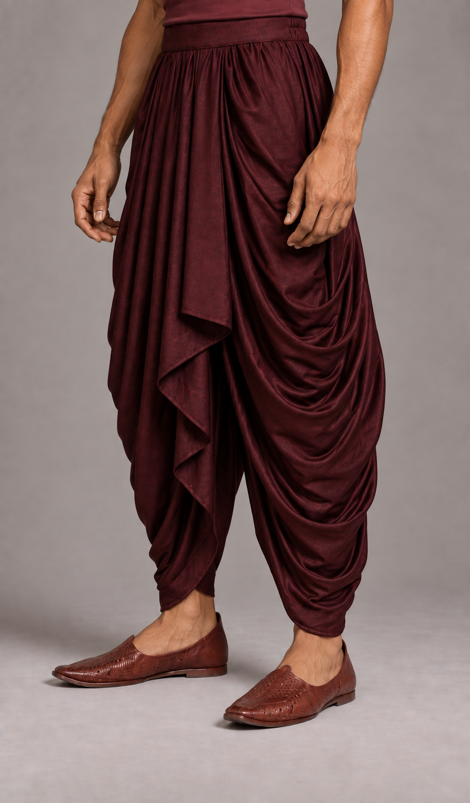 Wine Cascading Panel Dhoti