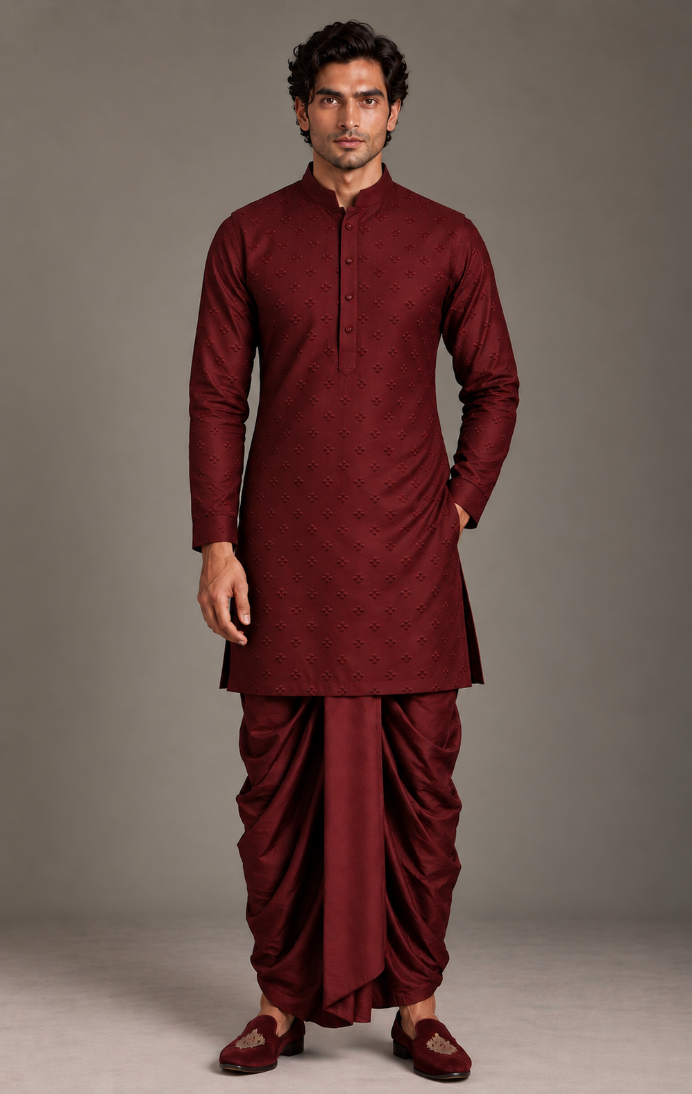 Wine Petite Motif Kurta