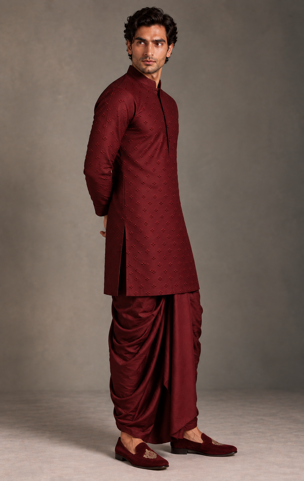 Wine Petite Motif Kurta