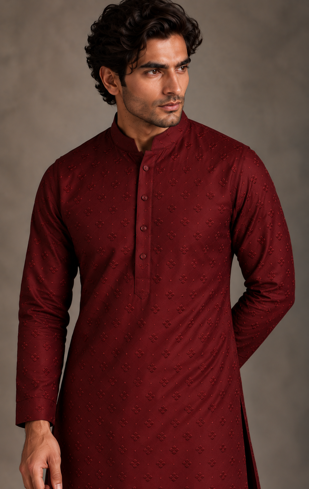 Wine Petite Motif Kurta