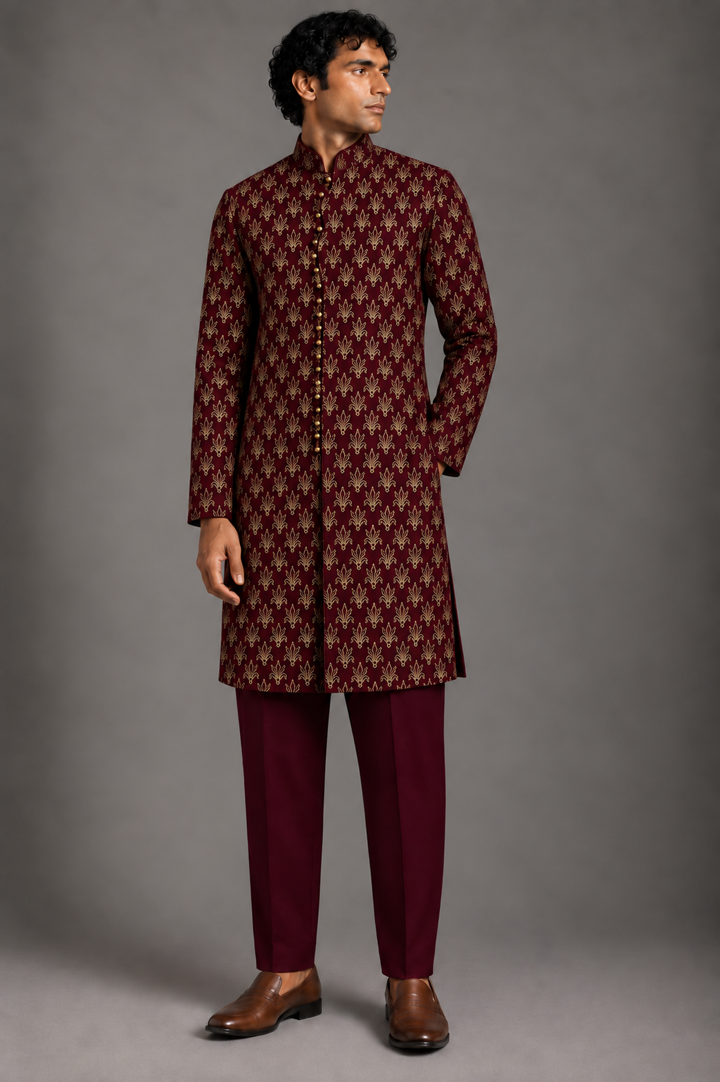Wine Regal Silk Kurta