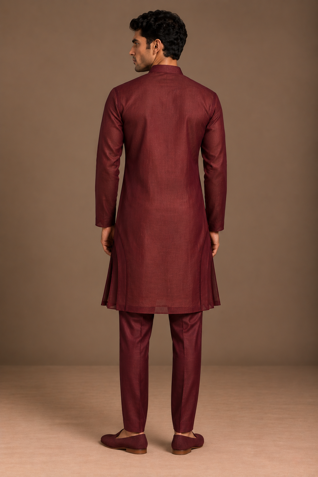 Wine Sculpted Side Panel Kurta