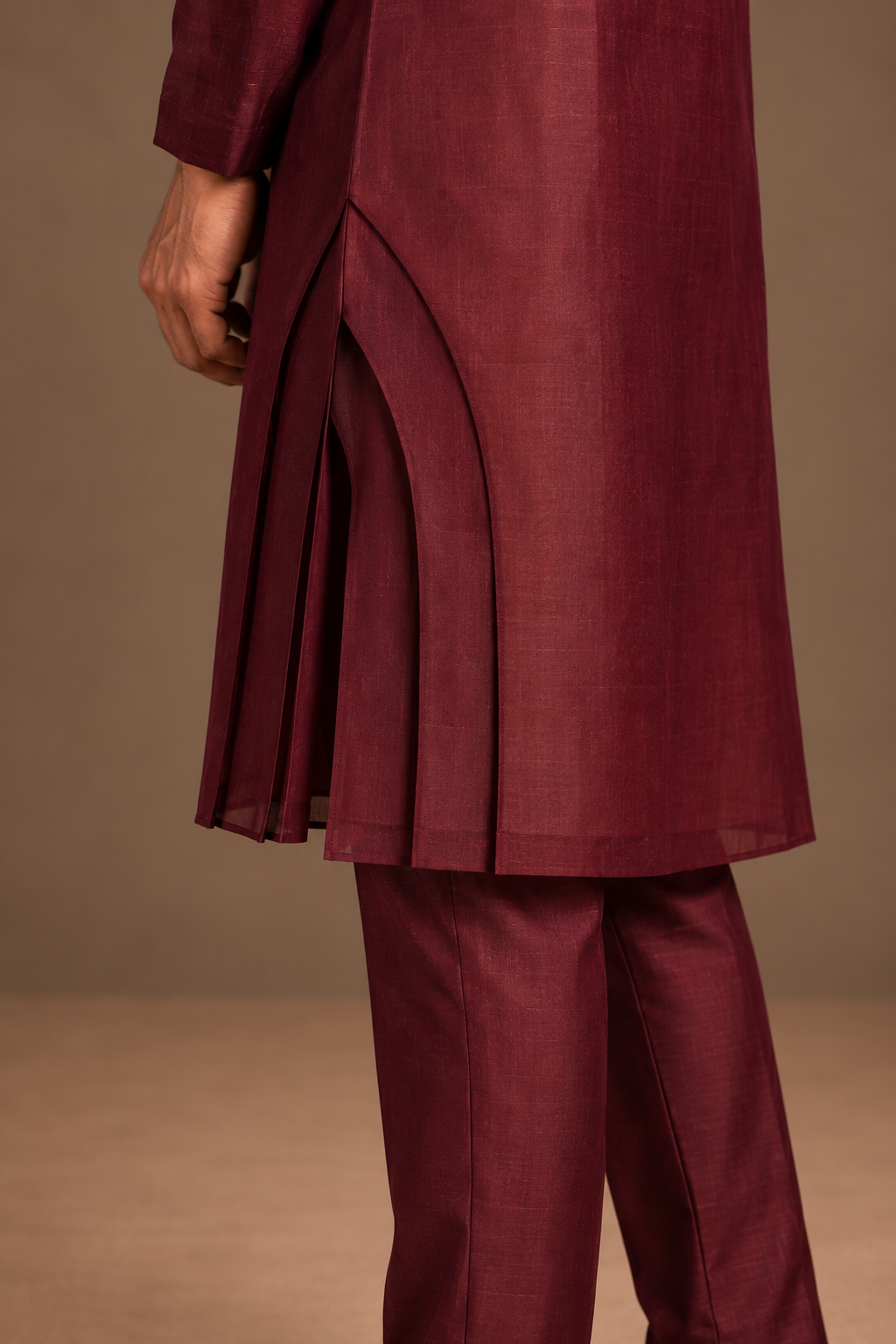 Wine Sculpted Side Panel Kurta