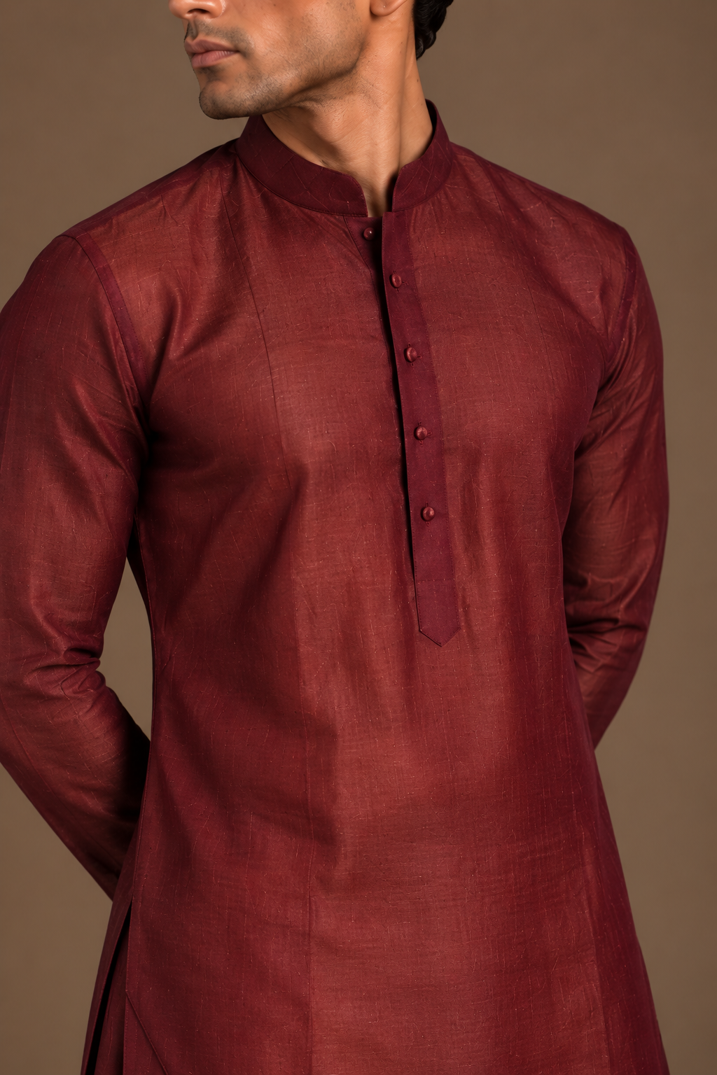 Wine Sculpted Side Panel Kurta