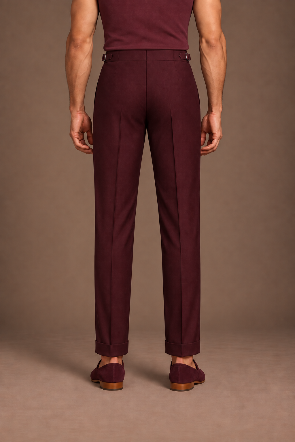 Wine Side-Buckle Tailored Trouser